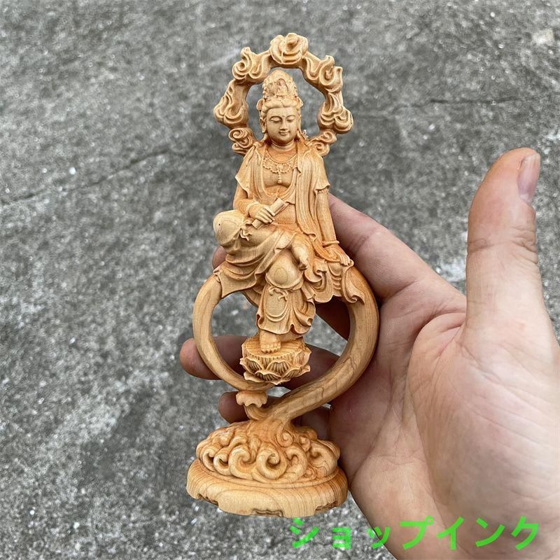 新品 置物 開運 仏像 高級天然木彫り 持経自在観音 風水 置物
