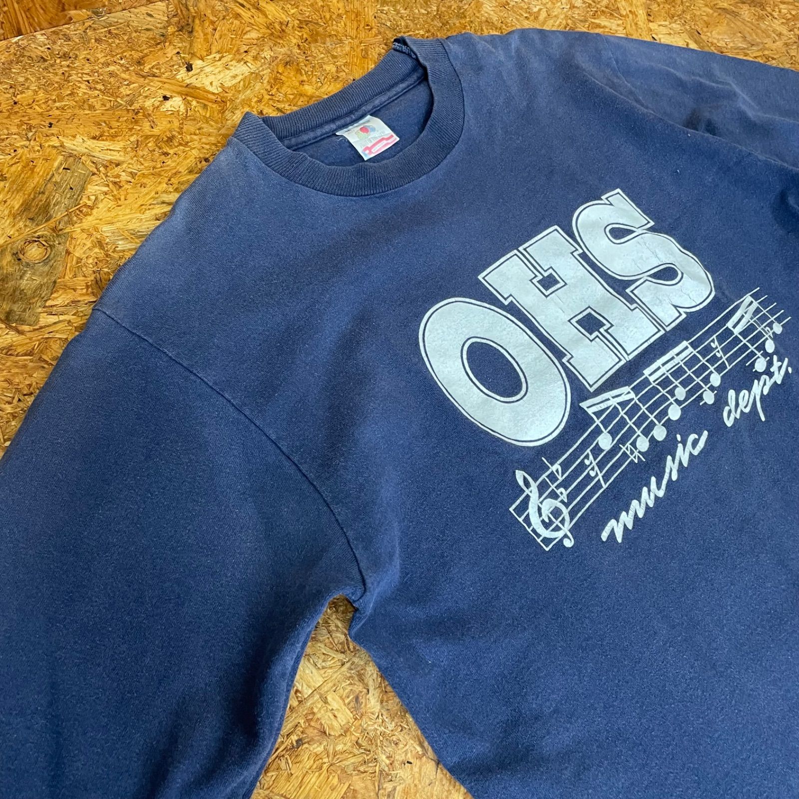 90s USA製 FRUIT OF THE LOOM ロングスリーブTシャツ M ネイビー 90 
