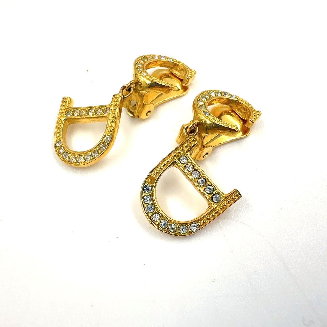 未使用級✨　Dior　ピアス　14k　金　ロゴ　ラインストーン　ゴールド　957 未使用級✨ Dior ピアス 14k 金 ロゴ ラインストーン ゴールド