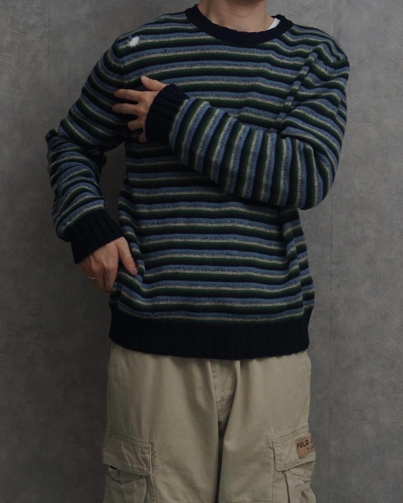 OLD GAP Damage border knit / ボーダー ニット オールドギャップ ギャップ ウール ダメージ ボロ 古着 vintage
