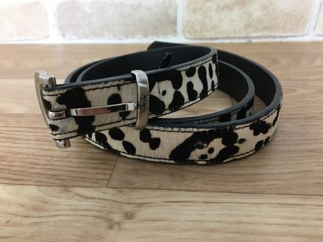 中古】STUSSY ｽﾃｭｰｼｰ Pony Hair Dress Belt ﾍﾞﾙﾄ ﾊﾗｺ ﾎﾜｲﾄ L XL