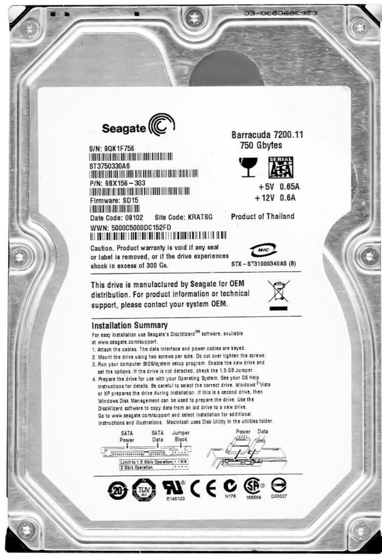 SEAGATE 750GB ST3750330AS 7200U|分 32MB キャッシュ SATA II 3.5 ハードドライブ