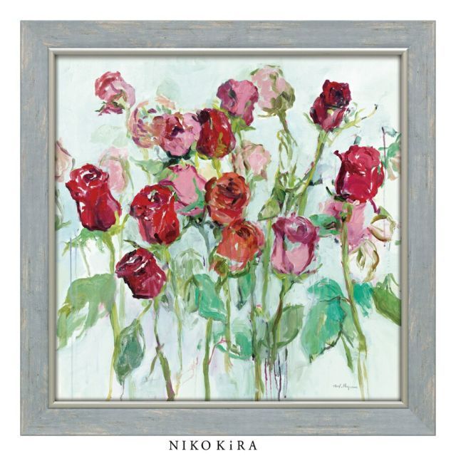 おしゃれ アート モダン 絵画 開運 額入り 玄関 トイレ かわいい お花 華 花 ブーケ 絵 カラフル 油絵 おしゃれ マリリン ハーゲマン ワイルド ローズ ブライト 58cm 58cm アート パネル リビング トイレ 玄関 トイレ 華やか