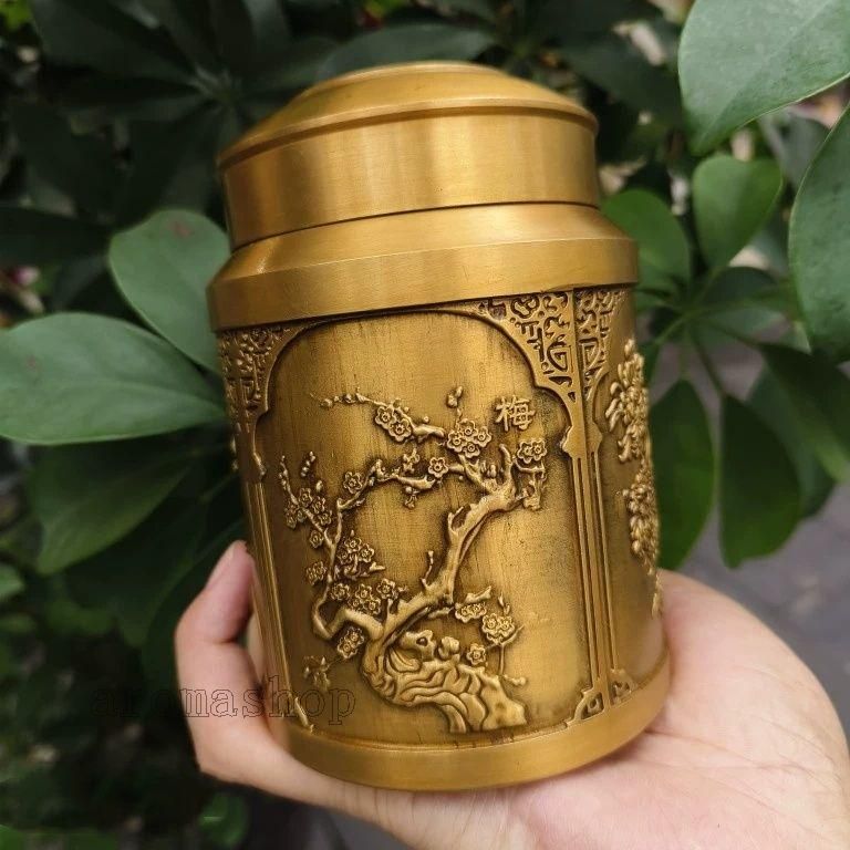 銅 細工 梅蘭竹菊茶缶 密封貯蔵缶 茶道工芸品 置物 銅 細工 梅蘭竹菊茶缶 密封貯蔵缶 茶道工芸品 置物 - メルカリ