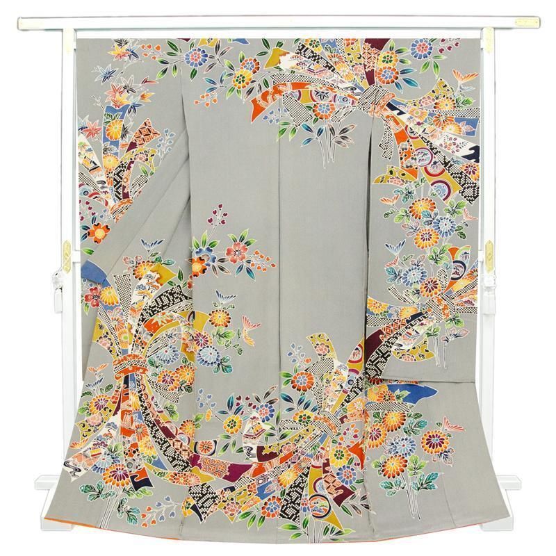 和装バック着物バック琉球紅型・琉球柄・流水柄（白）入学卒業結婚