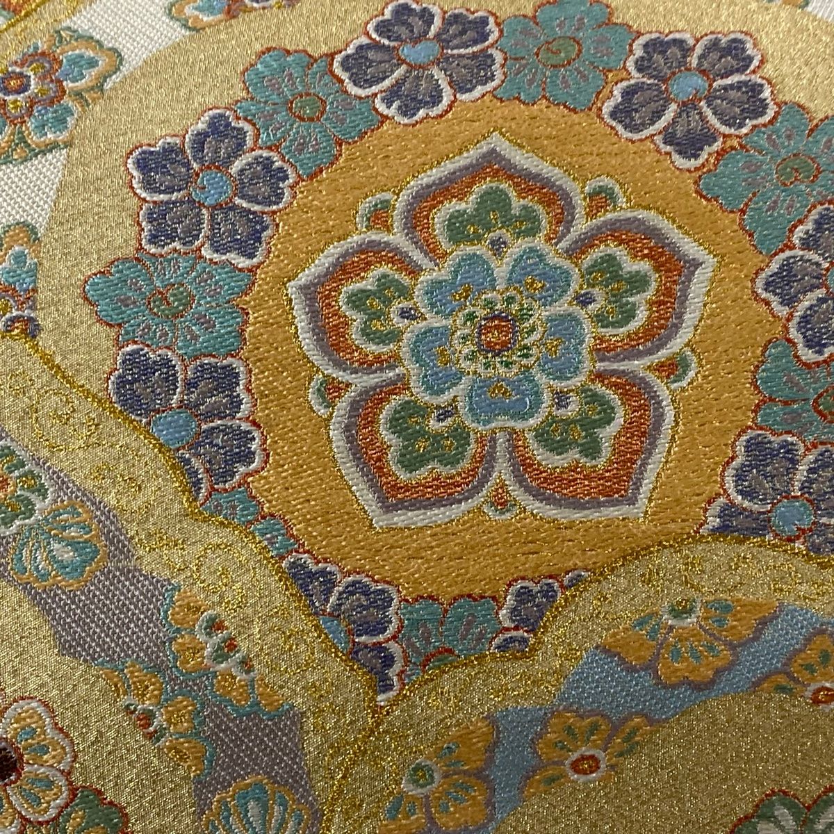 袋帯 美品 秀品 華文 鏡裏文 金糸 金色 六通 正絹 【中古