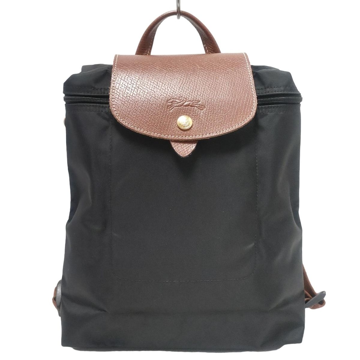 LONGCHAMP ロンシャン リュックサック ル プリアージュオリジナル 黒×ブラウン 折りたたみ レザー