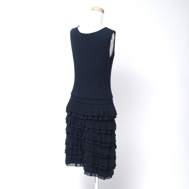 美品✨ルネ ノースリーブワンピース ティアード フリル ネイビー □美品□Rene ルネ ワンピース サイズ36 ノースリーブ ティアード