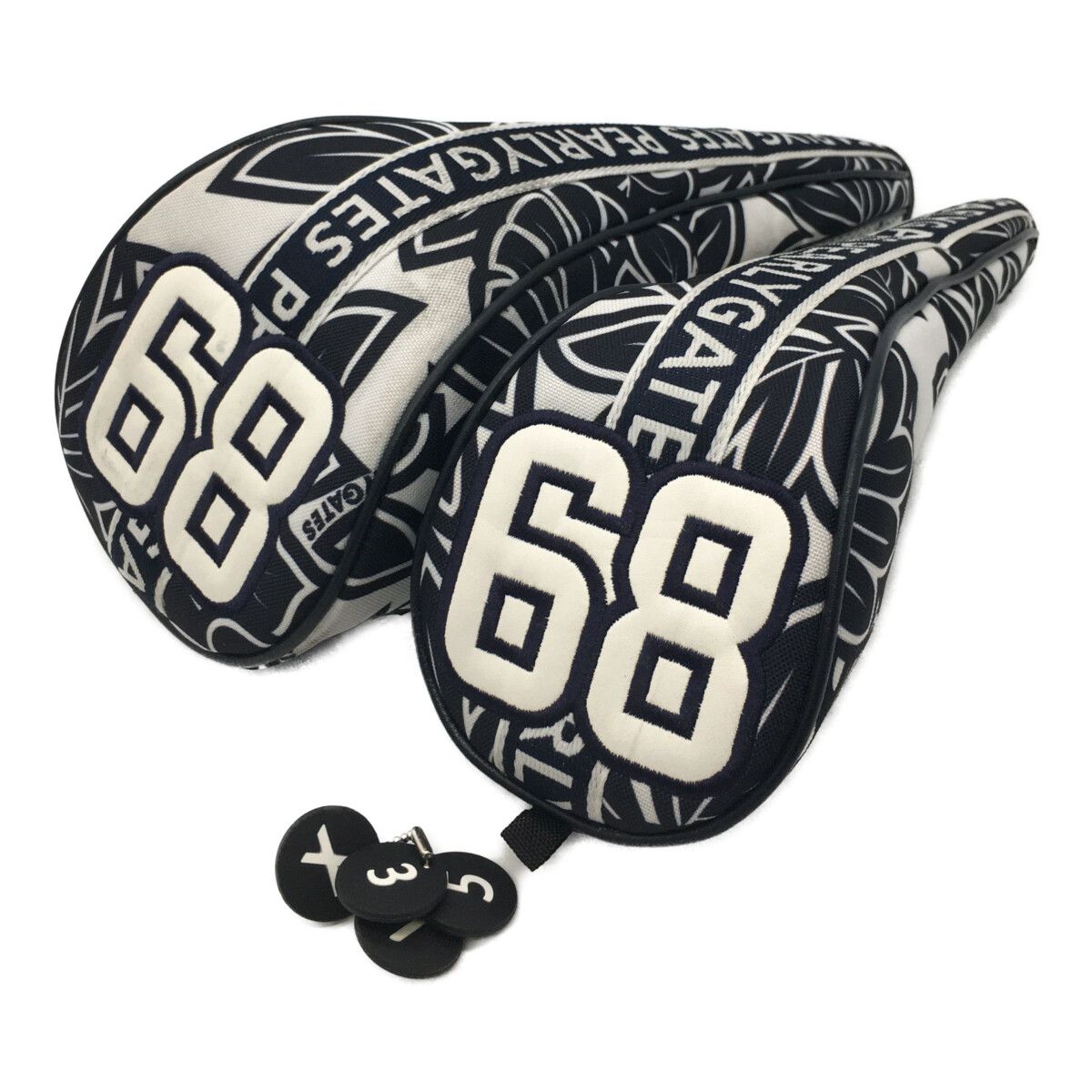  パーリーゲイツ PEARLY GATES ヘッドカバー ホワイト ブラック ドライバー/DR×フェアウェイ/FW 2点セット 総柄