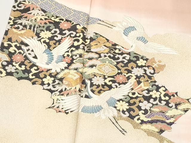 平和屋着物▽豪華色留袖 寿光織 飛鶴草花文 暈し染め 金銀糸