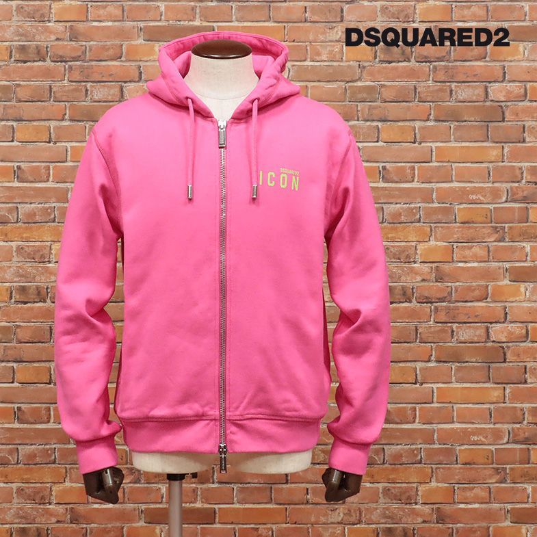 秋冬/DSQUARED2/XLサイズ/イタリア製パーカー S79HG0007 裏起毛スウェット ロゴ ICON ダブルジップ 新品/ピンク/hd794/