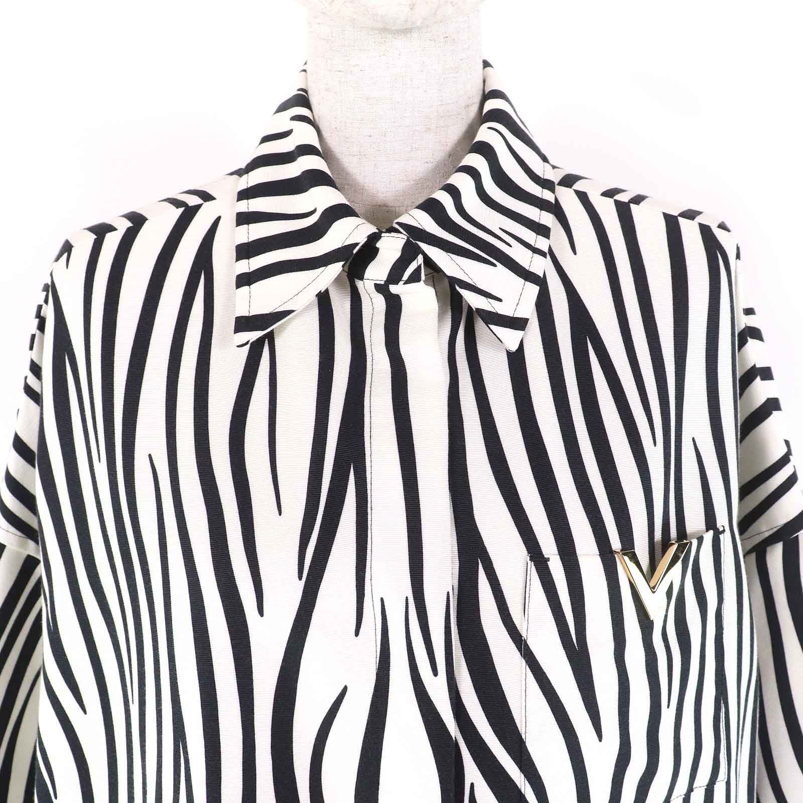 極美品△VALENTINO ヴァレンティノ 1B3CI0RF7B9 コットン シルク Vロゴ ゼブラプリント コットンファイユ シャツジャケット 36 正規品 極美品△VALENTINO ヴァレンティノ 1B3CI0RF7B9 コットン シルク