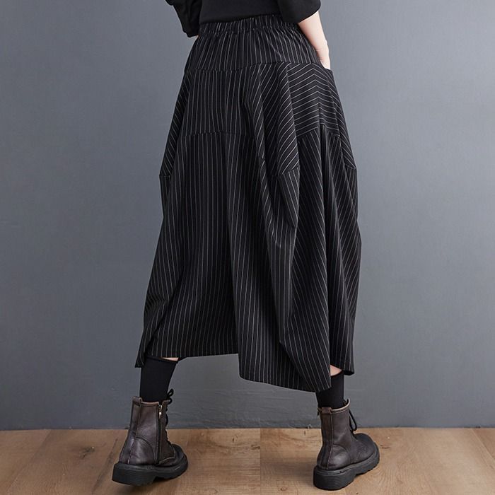 小倉縞縞☆ハカマ☆ブラック ストライプ ワイドパンツ本管未使用 HAKAMA ハカマ （#44 夜） ｜小倉織｜小倉 縞縞 【公式