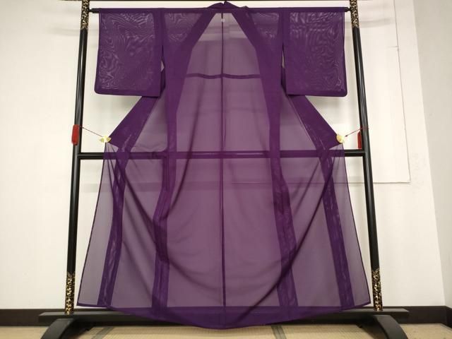 平和屋着物＊夏物 色無地 絽 紫紺色 洗える着物 AABB8627st