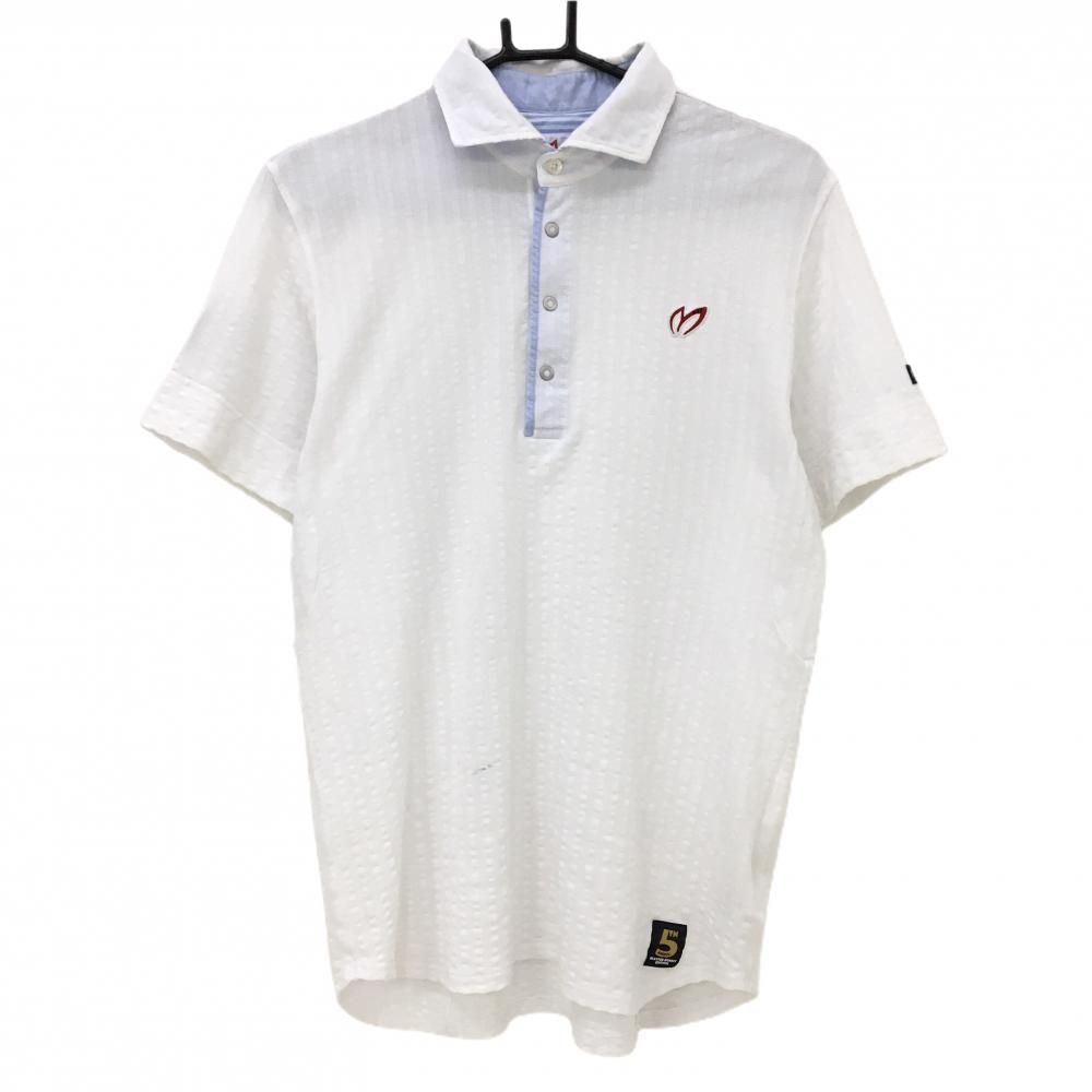 マスターバニー 半袖ポロシャツ 白 ストライプ織生地 スナップボタン 5