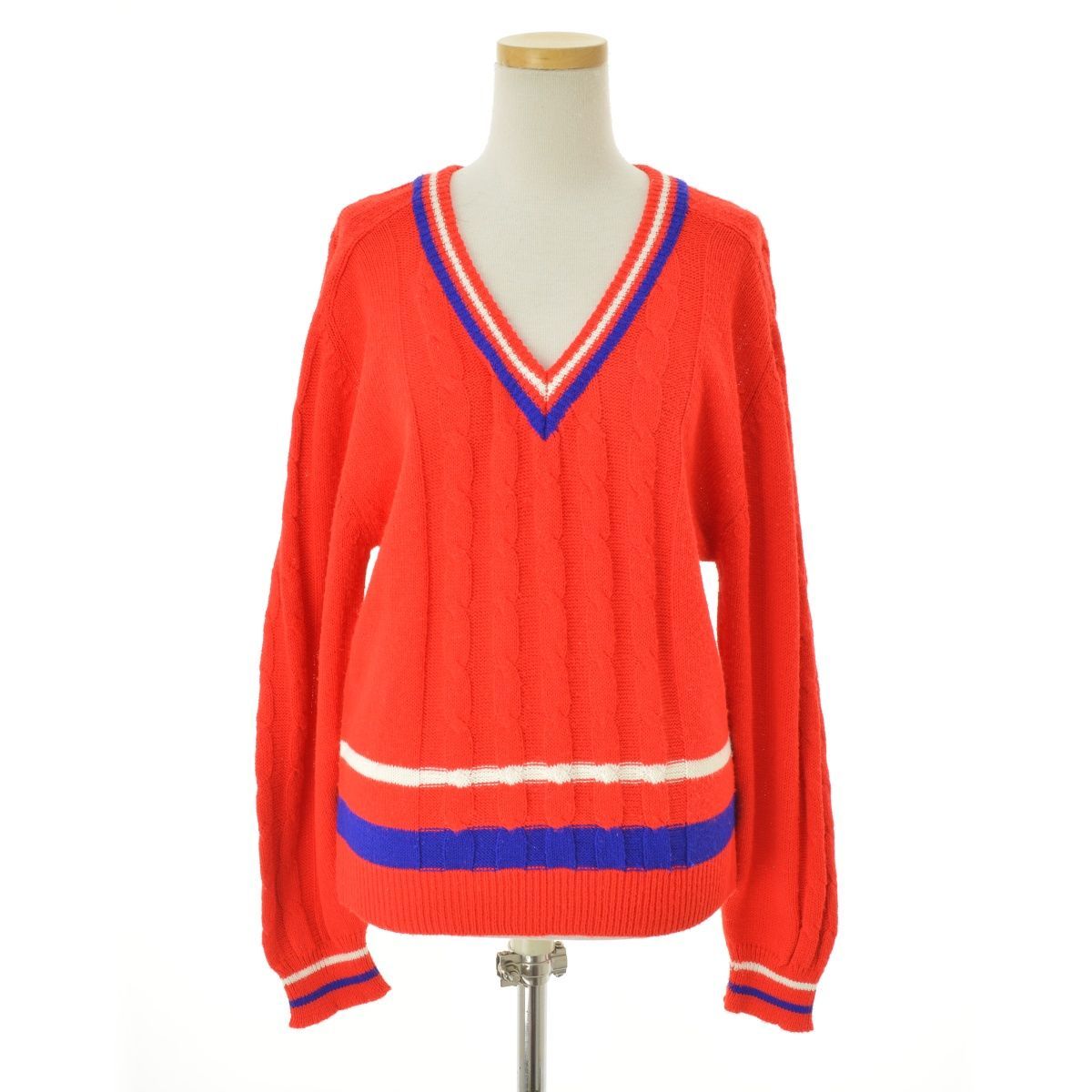 IZODLACOSTE】80s～90s ケーブル編み Vネックスクール長袖ニット
