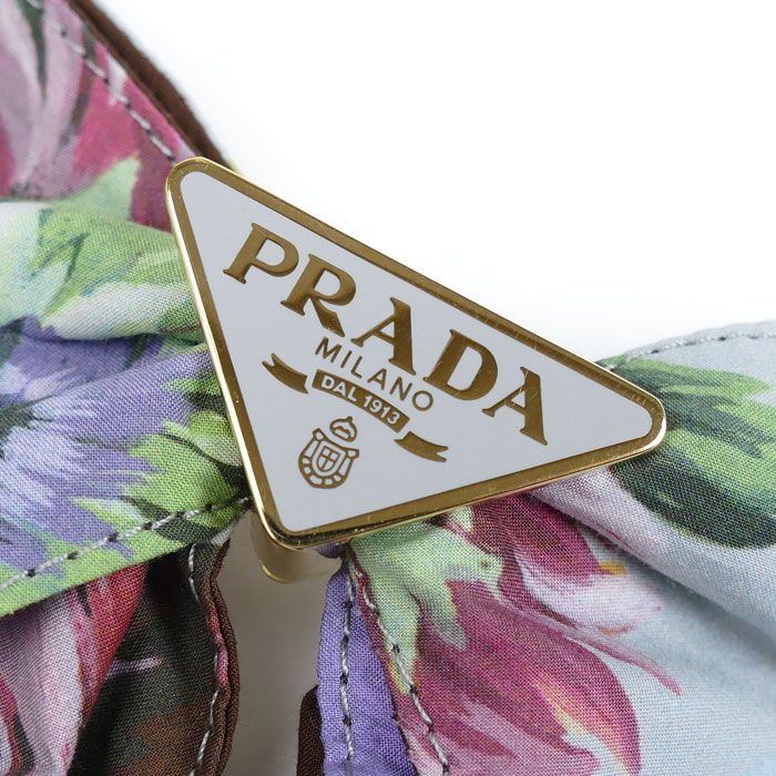 PRADA プラダ コットン 真鍮 プリントファブリック ヘアクリップ