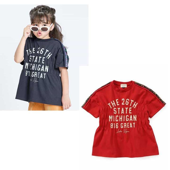 得価，正規品 新品　F.O.KIDS（エフ･オー･キッズ）Girls シャーリングトップス　100cm　110cm　120cm　130cm　140cm　ブラック　レッド　半袖　Tシャツ　子供服　214015 半袖シャツ・ブラウス