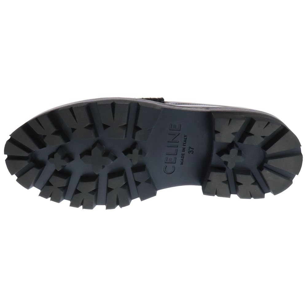 CELINE セリーヌ トリオンフ マーガレット ポリッシュドブル フリンジ レザーローファー シューズ ブラック ゴールド金具