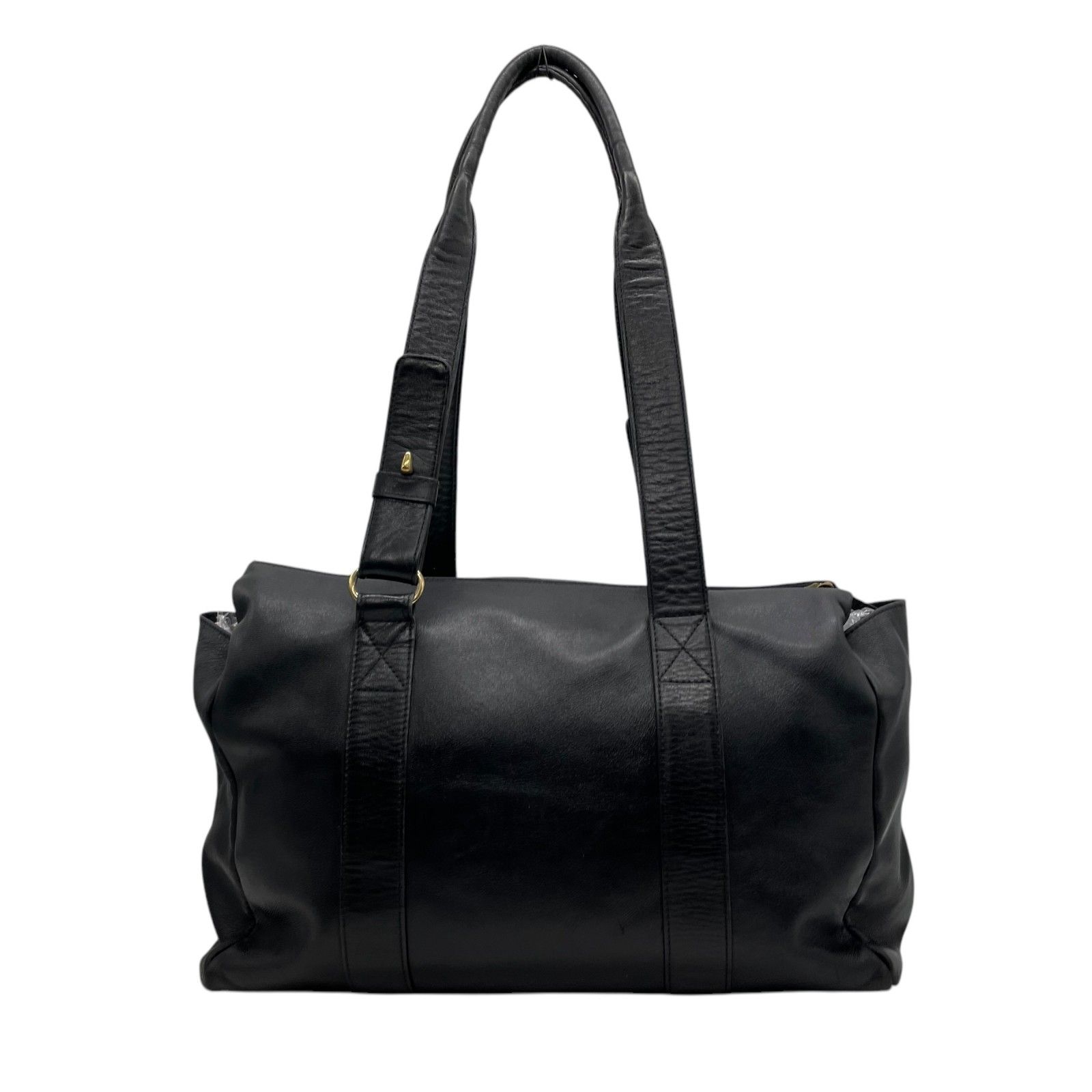 SAINT LAURENT ブラックレザートートバッグ ゴールド金具付き SAINT LAURENT ブラックレザートートバッグ ゴールド金具付き