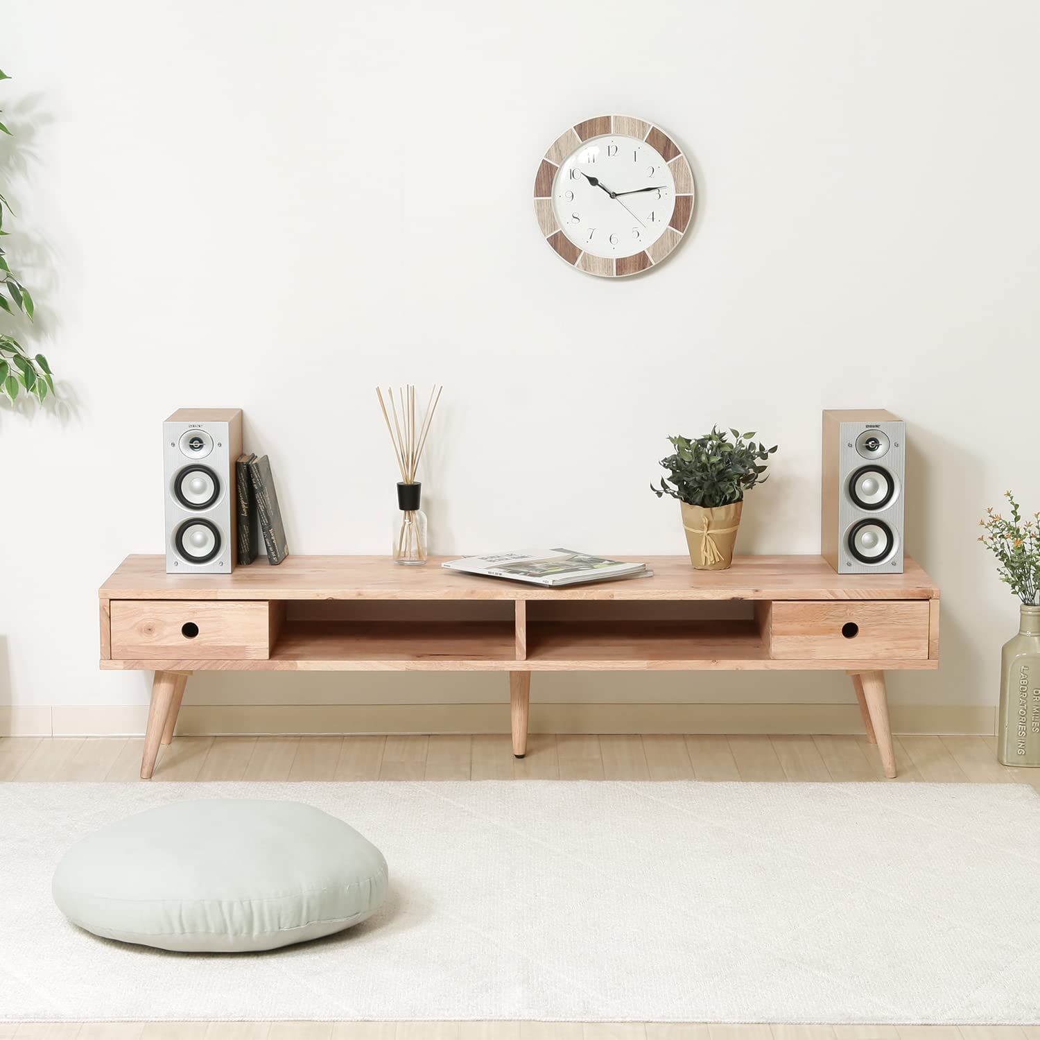 不二貿易 TVボード テレビ台 幅150×奥行40×高さ36.5cm ナチュラル 天然木 引出し収納 組立商品 Natural Signature 37033