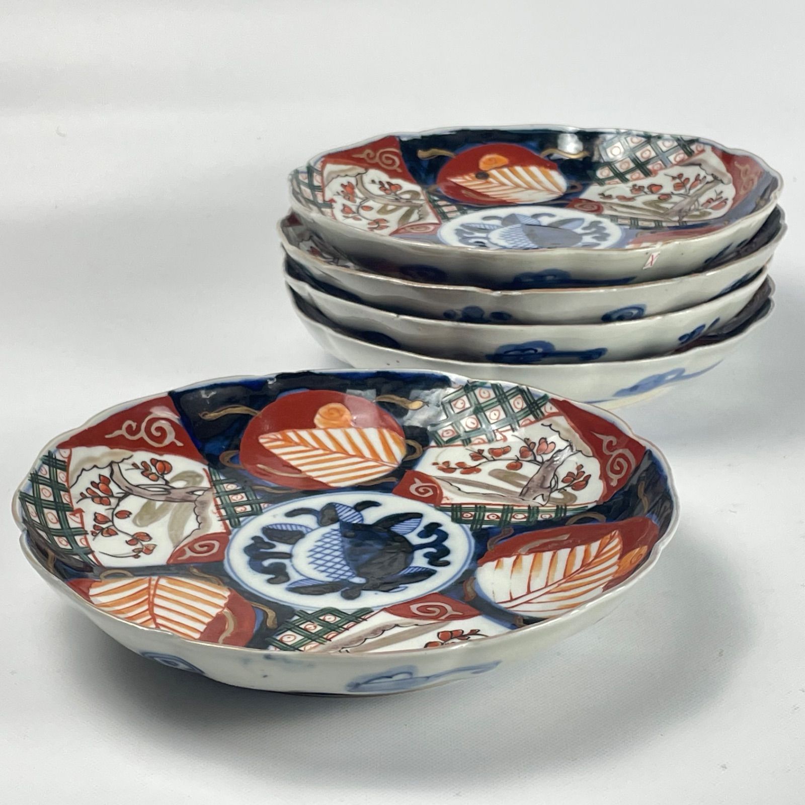 599 色絵 花 古伊万里 伊万里焼 骨董 アンティーク 7寸皿 5枚