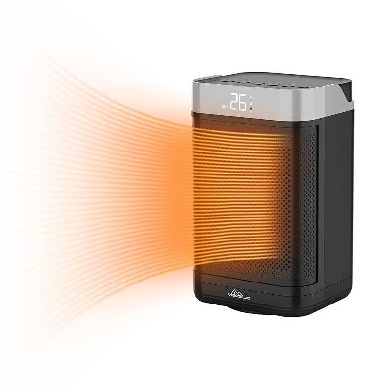 VECELO ヒーター セラミックヒーター 小型 電気ストーブ 2秒で速暖 電気ファンヒーター 暖房器具 3段階温風切替 リモコン付き 145°首振り 省エネ ECOモード 1200W 足元 脱衣所 卓上 オフィス 寝室 日本語説明書 PSE認証 1