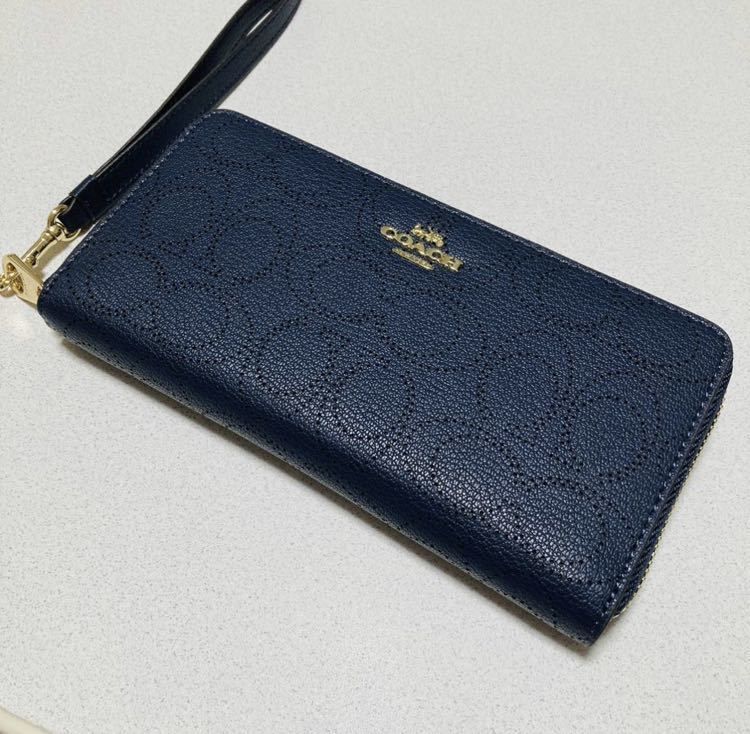 ☆COACH コーチ 4715 長財布 ネイビー パフォレイテッド シグネチャー