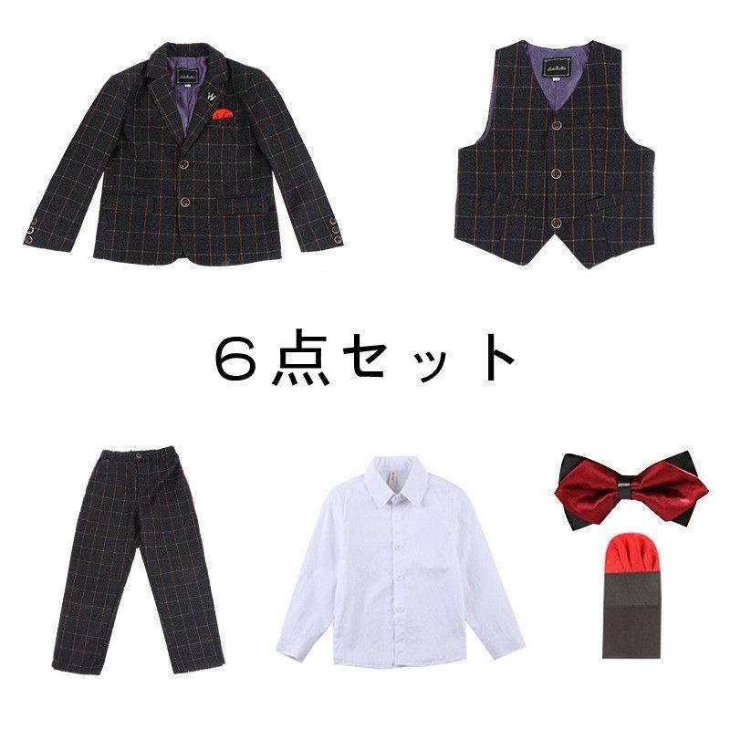 子供スーツ 6点セット フォーマル スーツ キッズ 男の子 発表会 入学式 新生活 入園式 こども 子供服 フォーマルスーツ キッズスーツ 七五三 ベビースーツ 結婚式 卒園式 卒業式 小学生 保育園 90 cm-150 cm lbbb 01