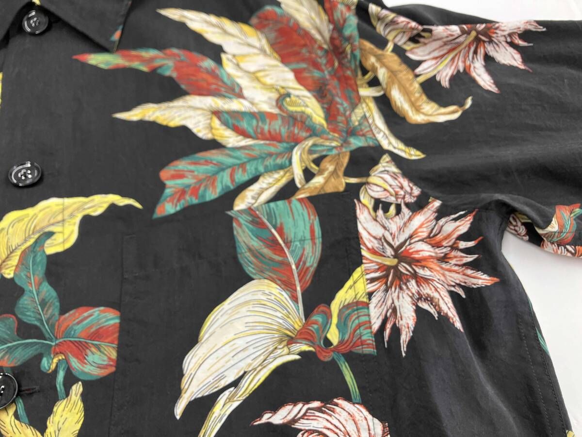 LEMAIRE 23SS PYJAMA SHIRT トロピカルドライシルク ルメール 長袖シャツ 3720700093 総柄 ブラック シルクシャツ サイズ48 WWW_KARIMZIABAT_FR