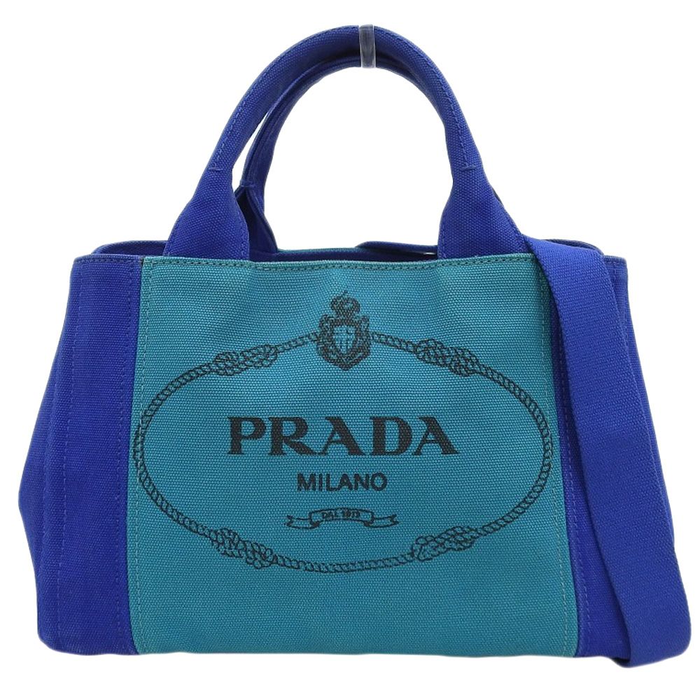 本物保証 プラダ PRADA カナパトート BN2439 トートバッグ ハンドバッグ 2WAYバッグ キャンバス ブルー×グリーン バイ ロゴ
