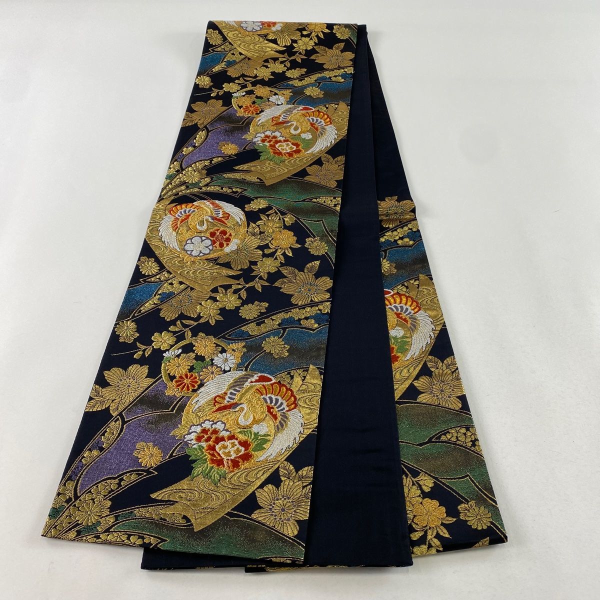 袋帯 美品 龍 華文 金糸 箔 黒 六通 正絹　訪問着　ブラック　ドラゴン　竜 袋帯 秀品 鶴 草花 金糸 箔 黒 六通 正絹 【中古】 - メルカリ