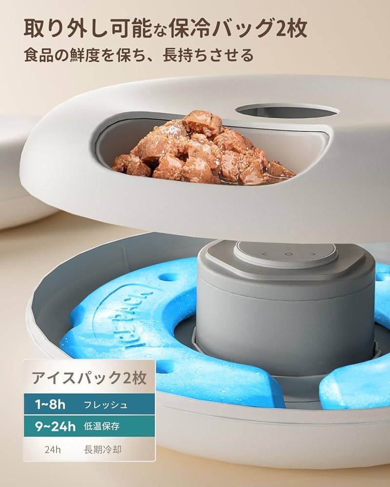 獣医師推 奨同一の製品 保冷と鮮度保持 ROJECO 自動給餌器 ウェットフード 猫 犬 タイマー 自動 餌やり機 給餌器 USB充電式で電池不要 コードレス使用 缶詰 パウチ 手作り おやつ フリーズドライ キャット ドッグ フード 新鮮さ保つアイ