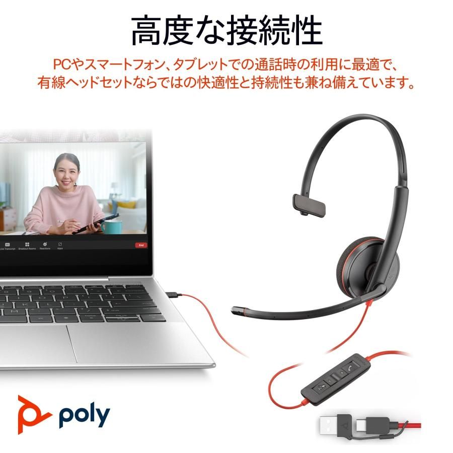 Amazon.co.jp限定】Poly 有線ヘッドセット Blackwire 3210 (国内正規品