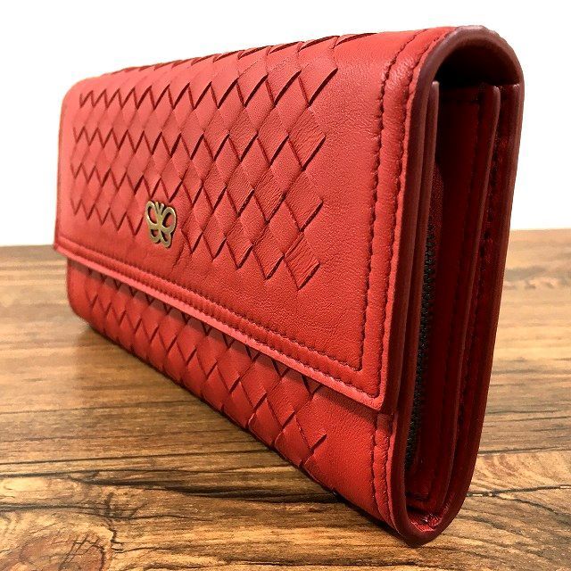 305 送料込み！ 極美品 BOTTEGAVENETA 長財布 蝶々 レッド 箱