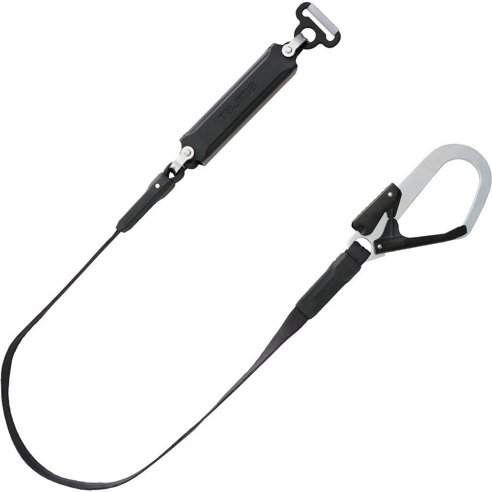 タジマ 新規 全帯 胴ベルト用平ロープランヤード スチールフックL1 ランヤード長150cm A環接続 L型D環止め付 B1FR150-AL1BK