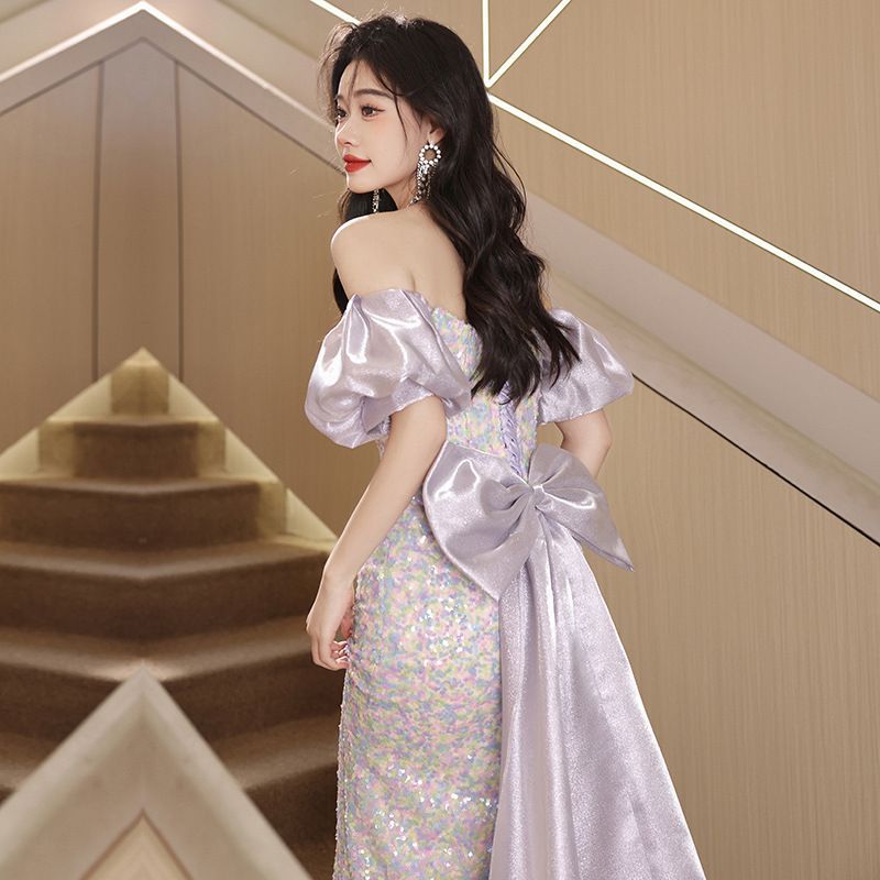 イブニングドレス パーティードレス ウェディングドレス マーメイドドレス 結婚式 披露宴 演奏会 オフショルダー キラキラ リボン