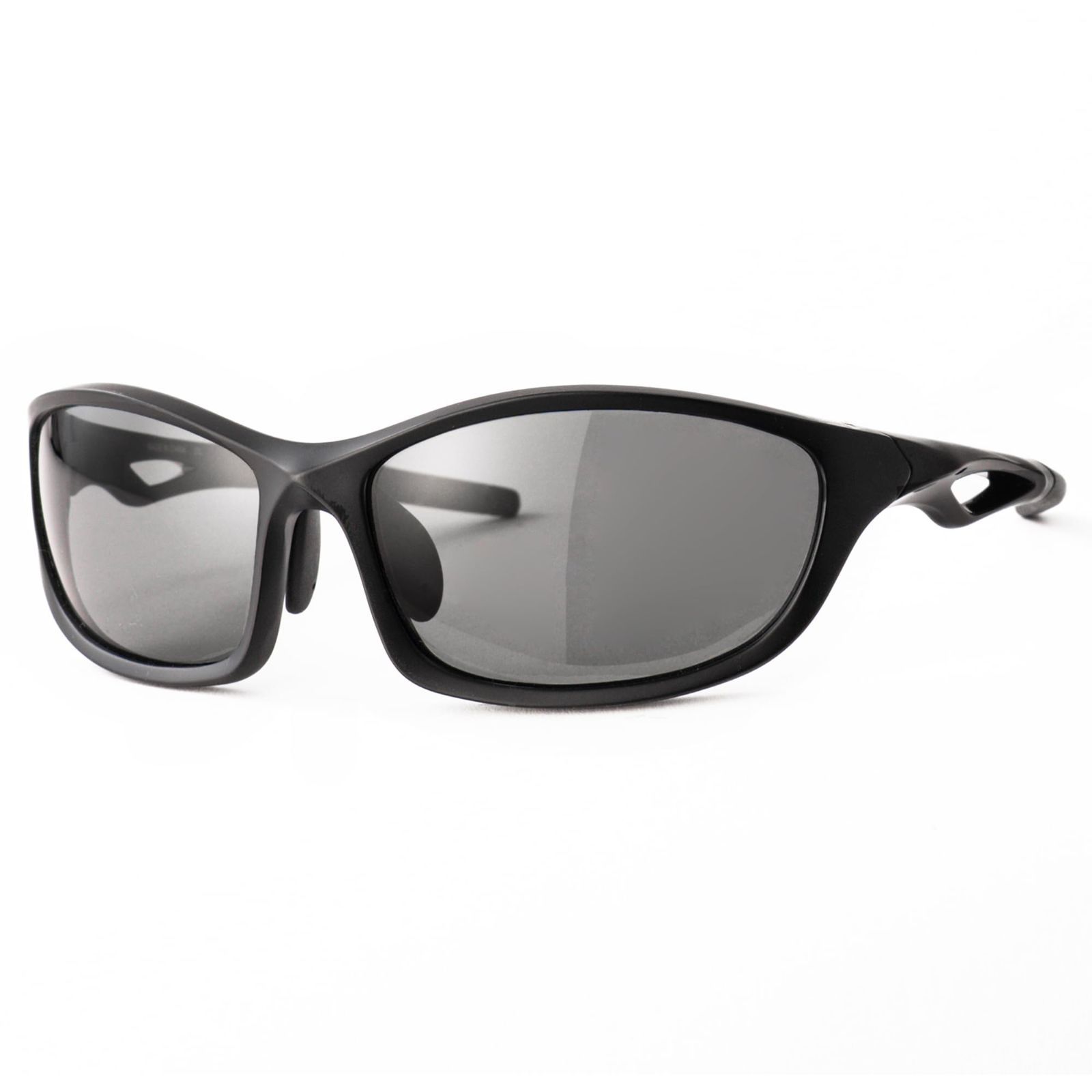 Color ブラックマット ブラック_LensColor 偏光スモーク エーフィット スポーツサングラス メンズ 偏光サングラス 紫外線カット 偏光スモークレンズ ブラックマット ブラック AF-S203HN-C1