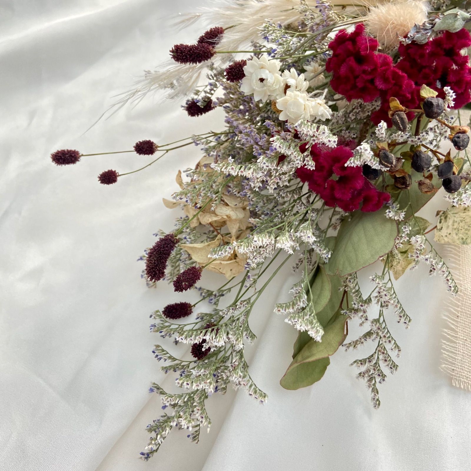 ドライフラワー 秋色スワッグ ワインレッドケイトウ パンパスグラス 31cm