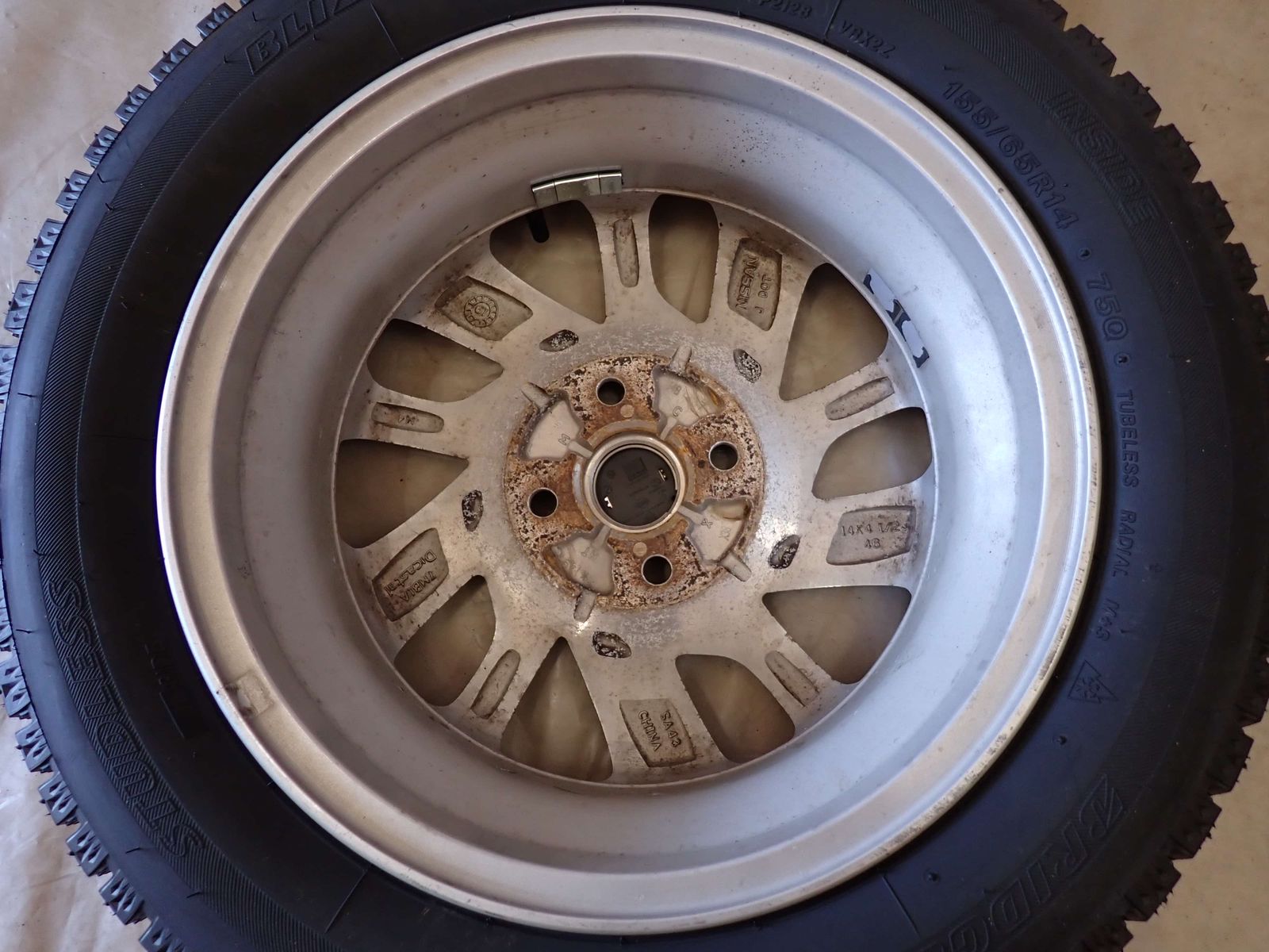 冬 製 4本SET 会社宛 155 65R14×4.5J 75Q ブリヂストン BS ブリザック VRX2 日産 デイズ 純正 アルミ サクラ NO D6122 TRITUETUBI_COM