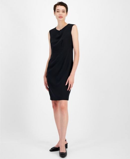 カスパール レディース ワンピース トップス Petite Notch-Neck Sheath Dress Black