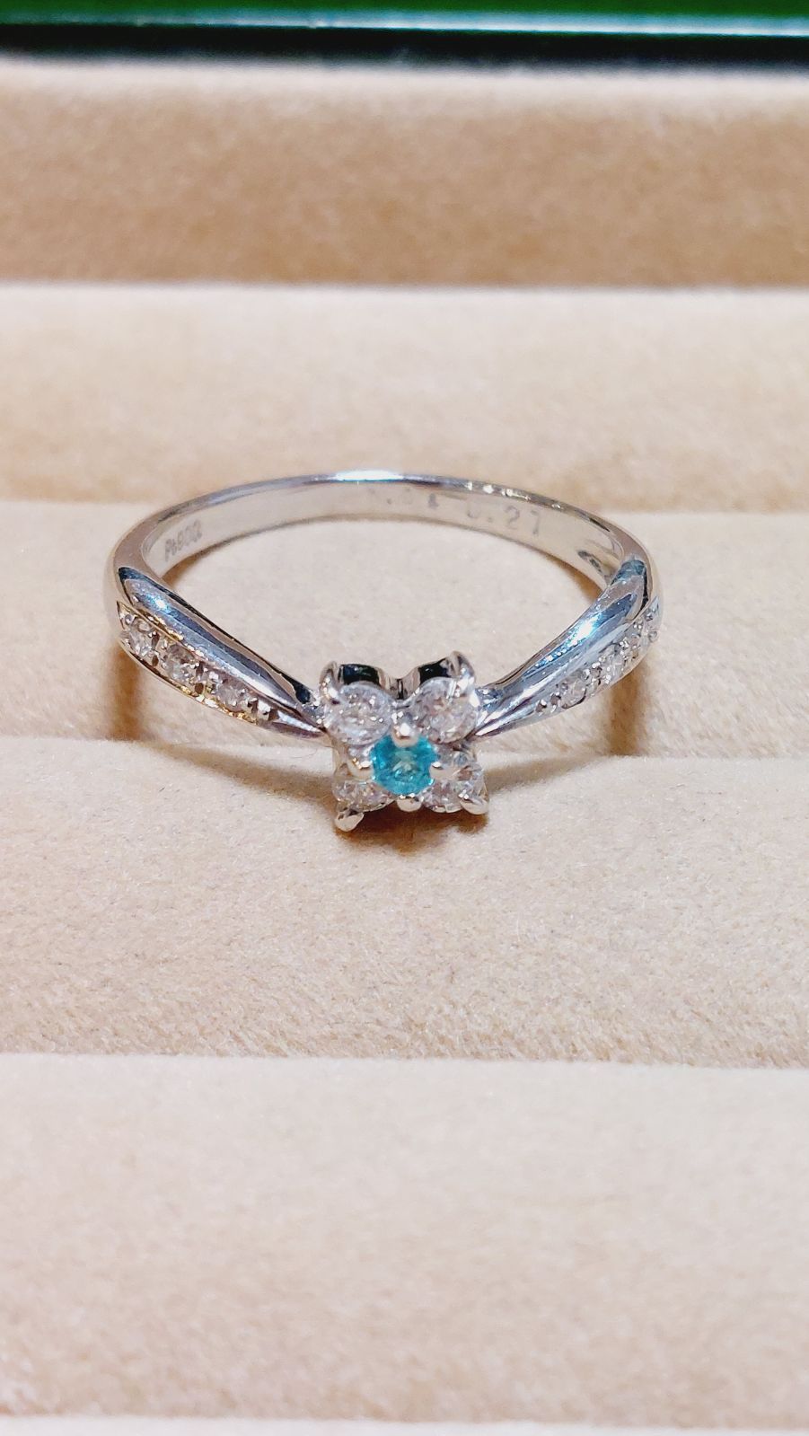 PT900パライバトルマリン0.04ダイヤ0.27きらりんリング