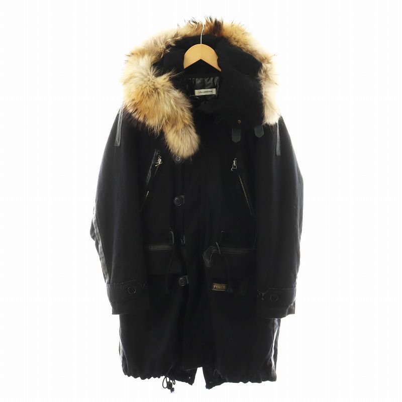 アンダーカバー UNDERCOVER 15AW ペンドルトン PENDLETON モッズコート ロング丈 フード ファー アウター 2 黒 ブラック John JUP9301-2 |AN44