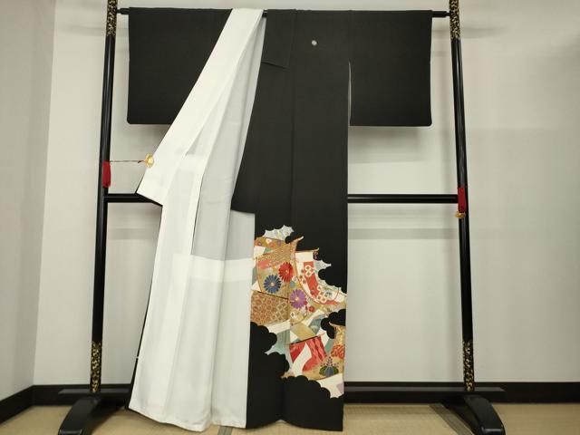 アンティーク レトロ 豪華 鶴に松竹梅 刺繍 金糸 金銀彩 袷 正絹 振袖 着物 振袖 松竹梅に鶴 トールサイズ - からん::アンティーク着物