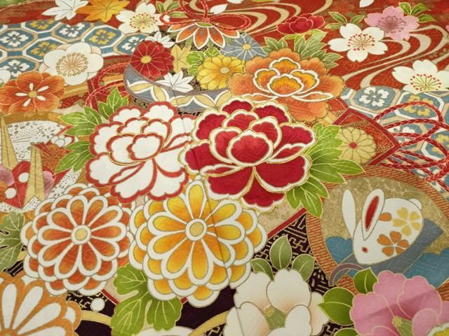 平和屋着物○豪華振袖 駒刺繍 玩具花文 金糸 金彩 ロング丈 正絹 逸品