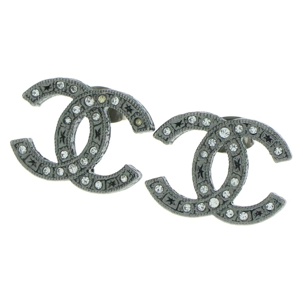 CHANEL シャネル ココマーク ラインストーン ロゴピアス 2個セット ブラック