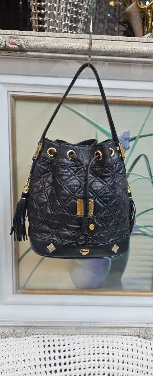 MCM キルティング バケットバッグ ブラック トートバッグ クロス