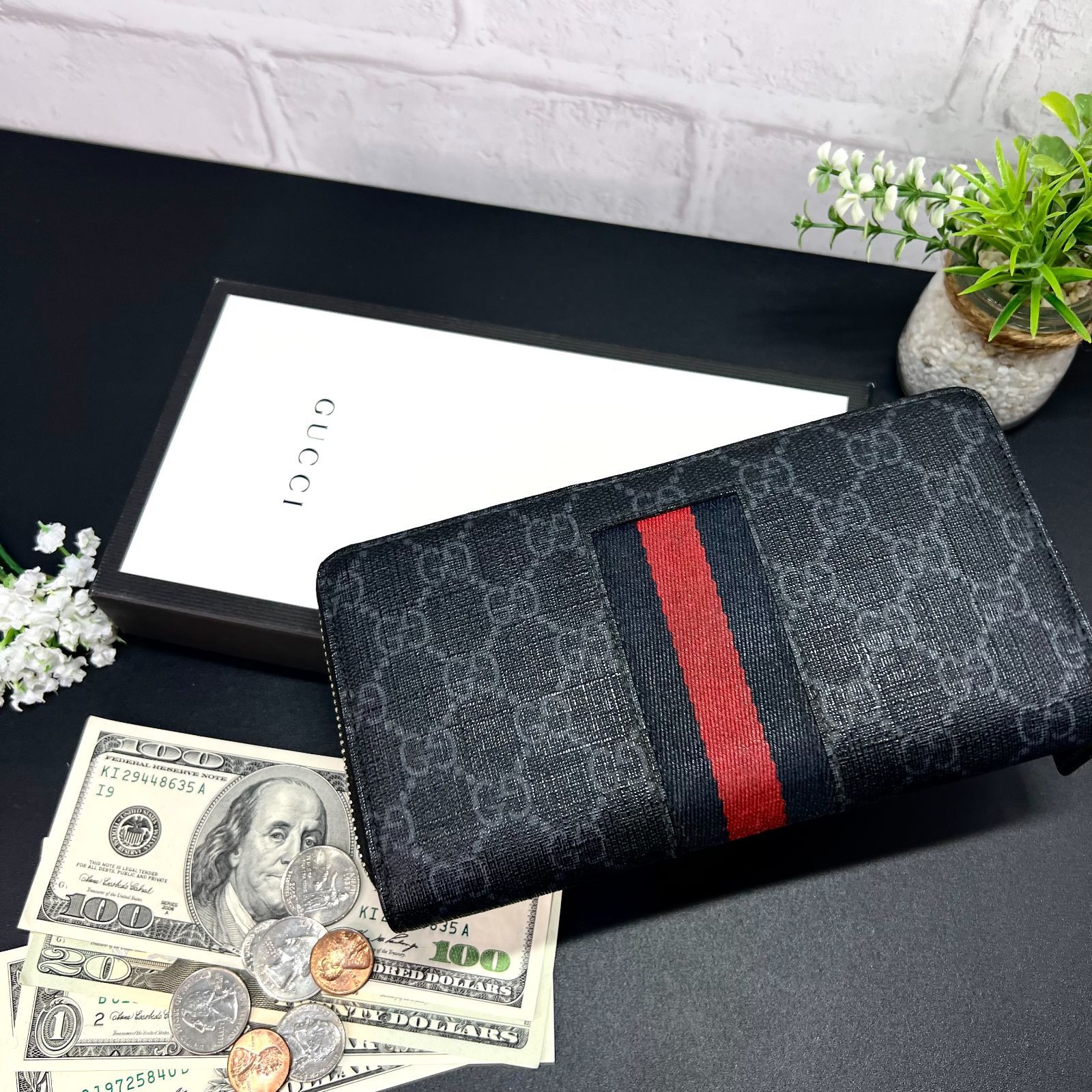 GUCCI／グッチ ＧＧスプリーム シェリーライン ラウンドファスナー 長