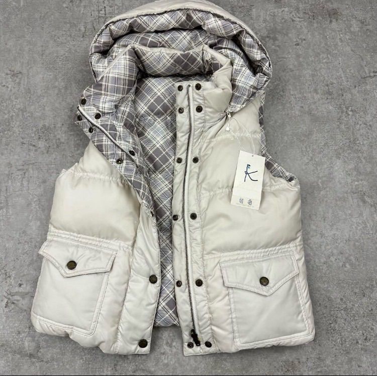 組曲 ダウンベスト リバーシブル オフホワイト 白 チェック ダウン 90