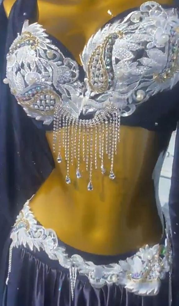 ベリーダンス オリエンタル衣装 ネイビー 刺繍 ブラ スカート オーダー